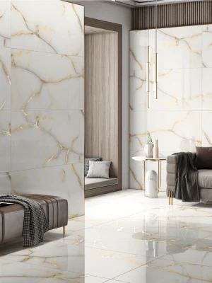 Glancētas flīzes ar zelta kristāliem GOLDEN ICE ONYX, 60x120 cm, TS