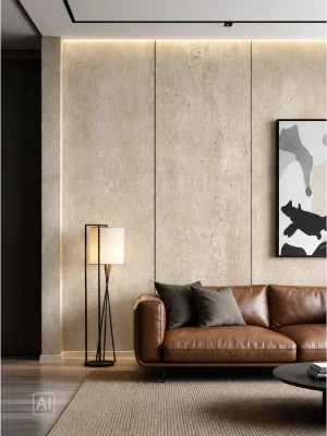 Premium klases bambusa WPC sienas panelis Beige Stone, 2800 × 1200 × 8 mm