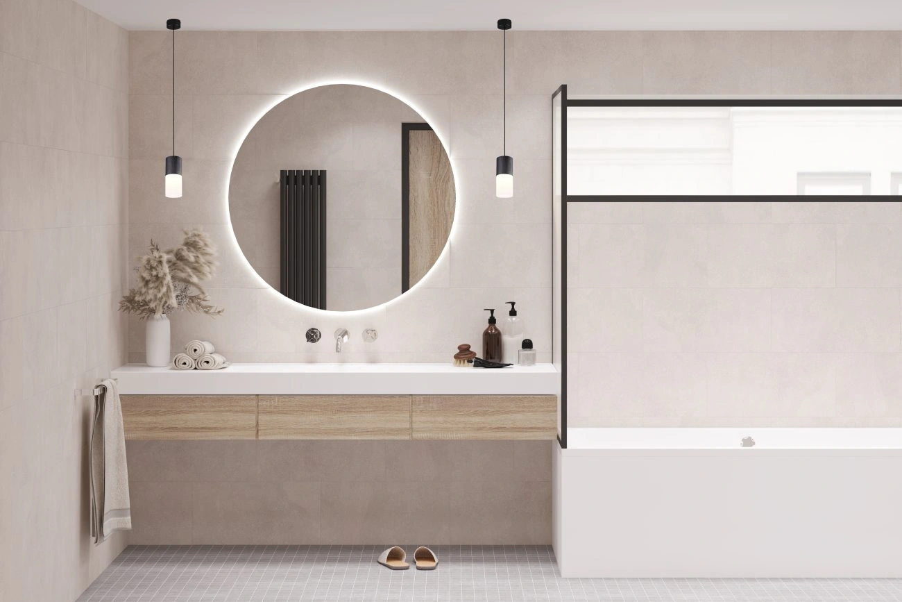 Spogulis LUNA ar LED apgaismojumu, Ø 100 cm, 34.5W, 3000-4000K
