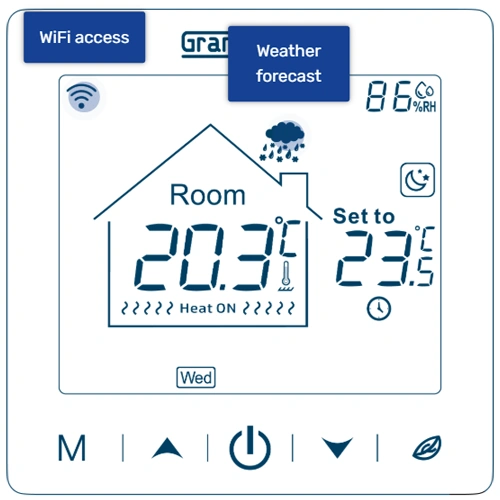 Programmējams temperatūras regulators ar Wi-Fi tālvadības piekļuvi SN-20, 16A, 3,6 kW