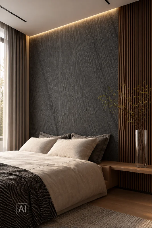Premium klases bambusa WPC sienas panelis Oak Charcoal, 2800 × 1200 × 8 mm