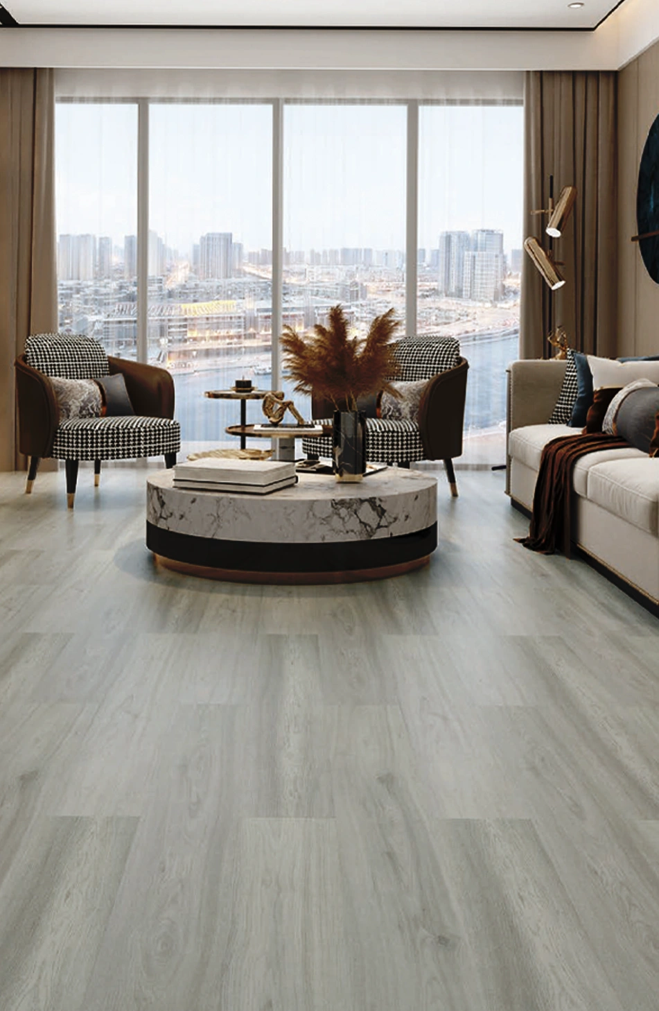 Quartz vinyl tiles GREY LIMESTONE, SPC, Click system