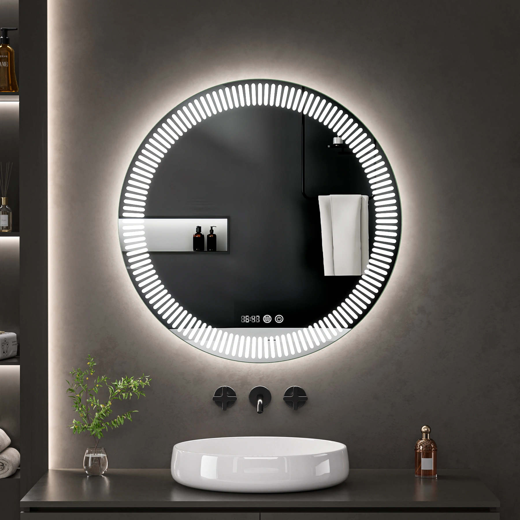LED spogulis ar apsildes funkciju STELLARA, Ø 80 cm, 2700-6500K, 26W, 2904Lm, IP44
