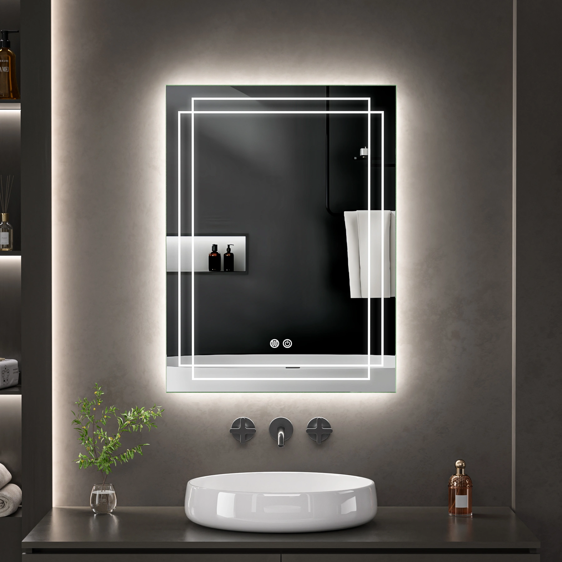 LED spogulis ar apsildes funkciju INCANTO, 80 x 60 cm, 2700-6500K, 29W, 3146Lm, IP44