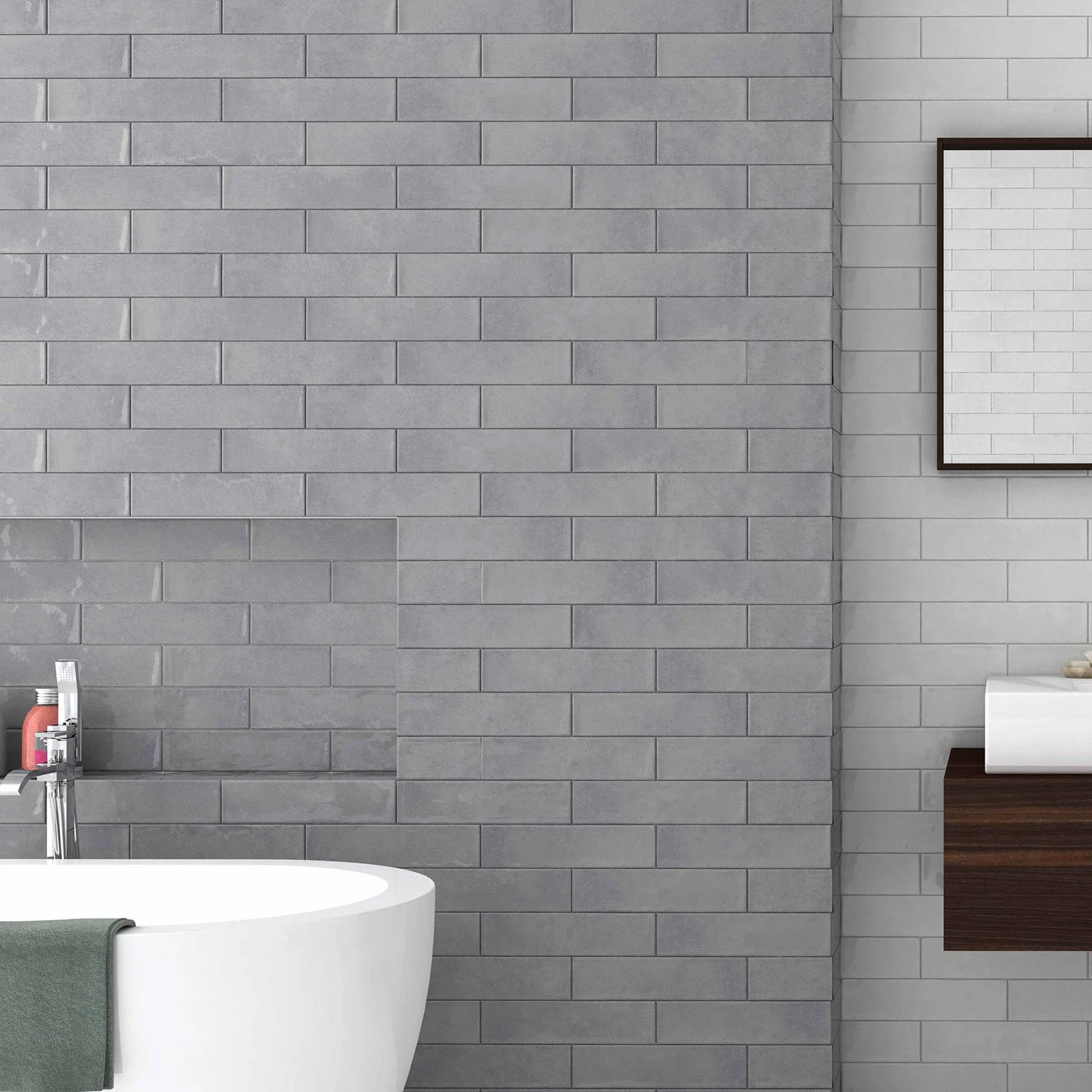Glossy wall metro tiles HARLEQUIN GRIGIO, 7x28 cm, EC