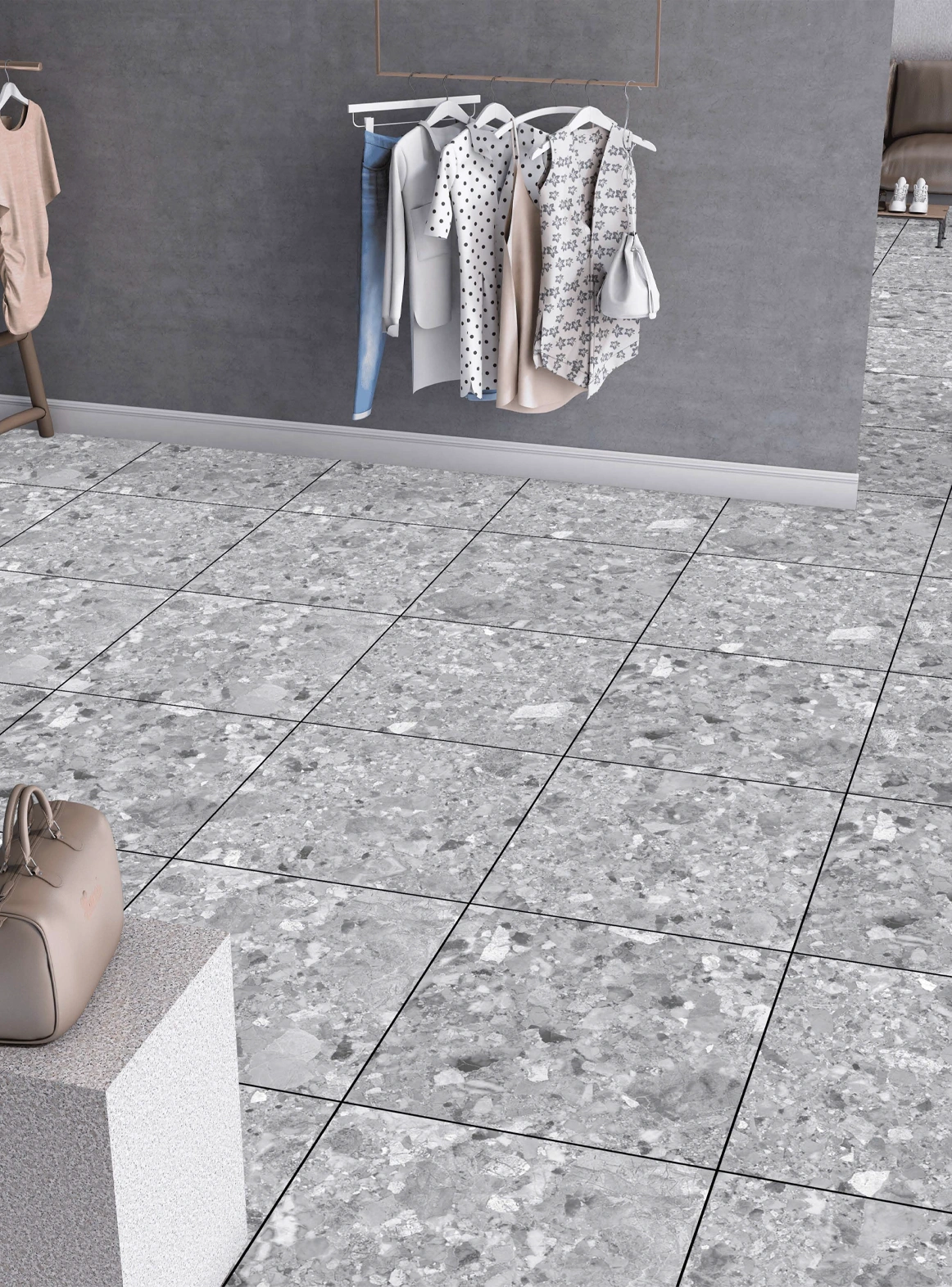 Matte tiles (lappato) TERAZZO BIANCO, 60x60 cm, DG