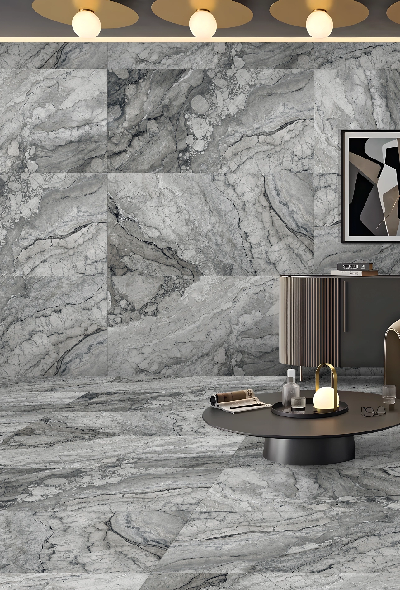 Glancētas flīzes MARMO GRIGIO ANTICA HIGH-GLOSSY, 60x120cm, SC