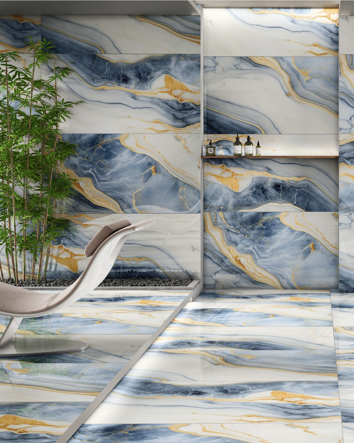 Glossy tiles with gold crystals GOLDEN AZURE, 60x120 cm, TS