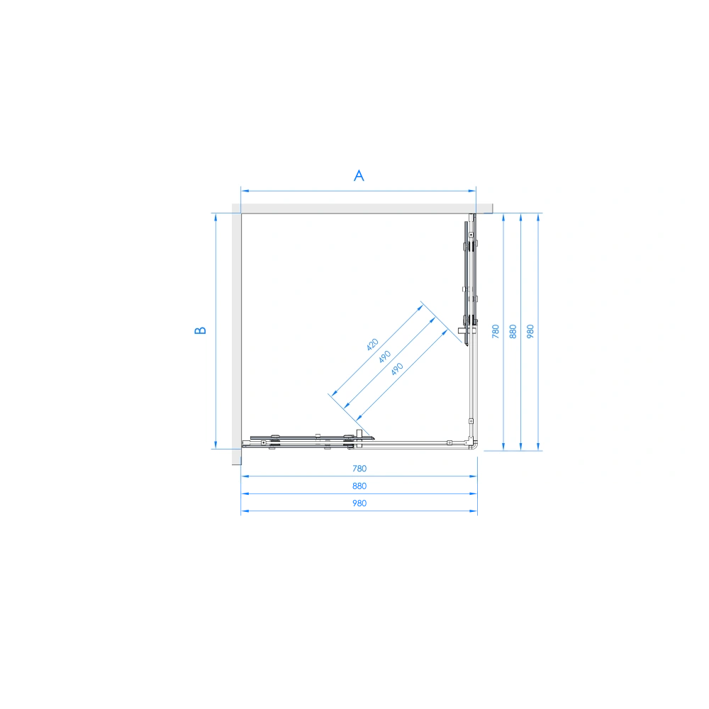Dušas kabīne VESTA, 90x90x200 cm, causpīdīgs stikls
