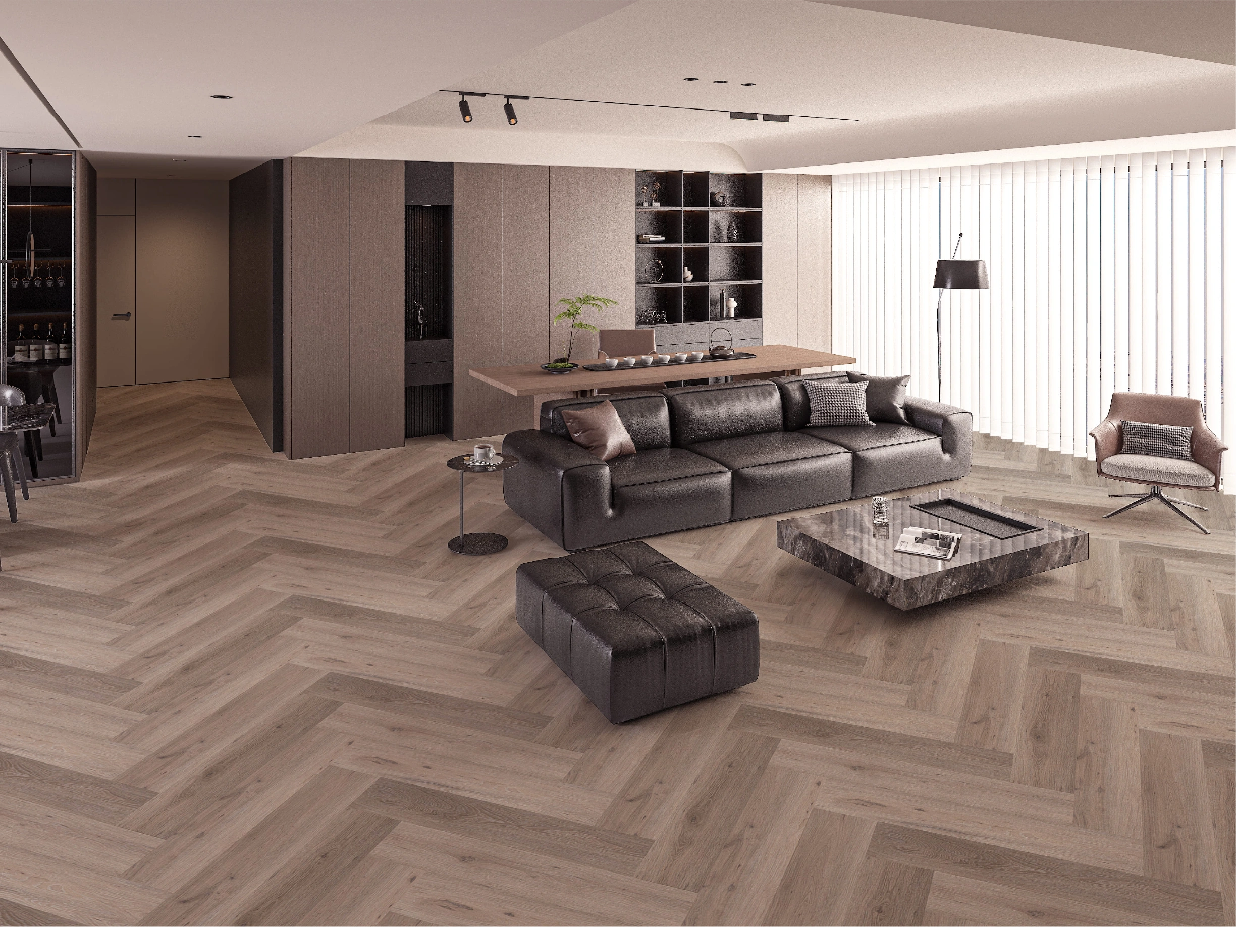 Kvarca vinila flīzes SCANDI OAK, SPC, "eglīte", abas puses, klikšķu sistēma (click)