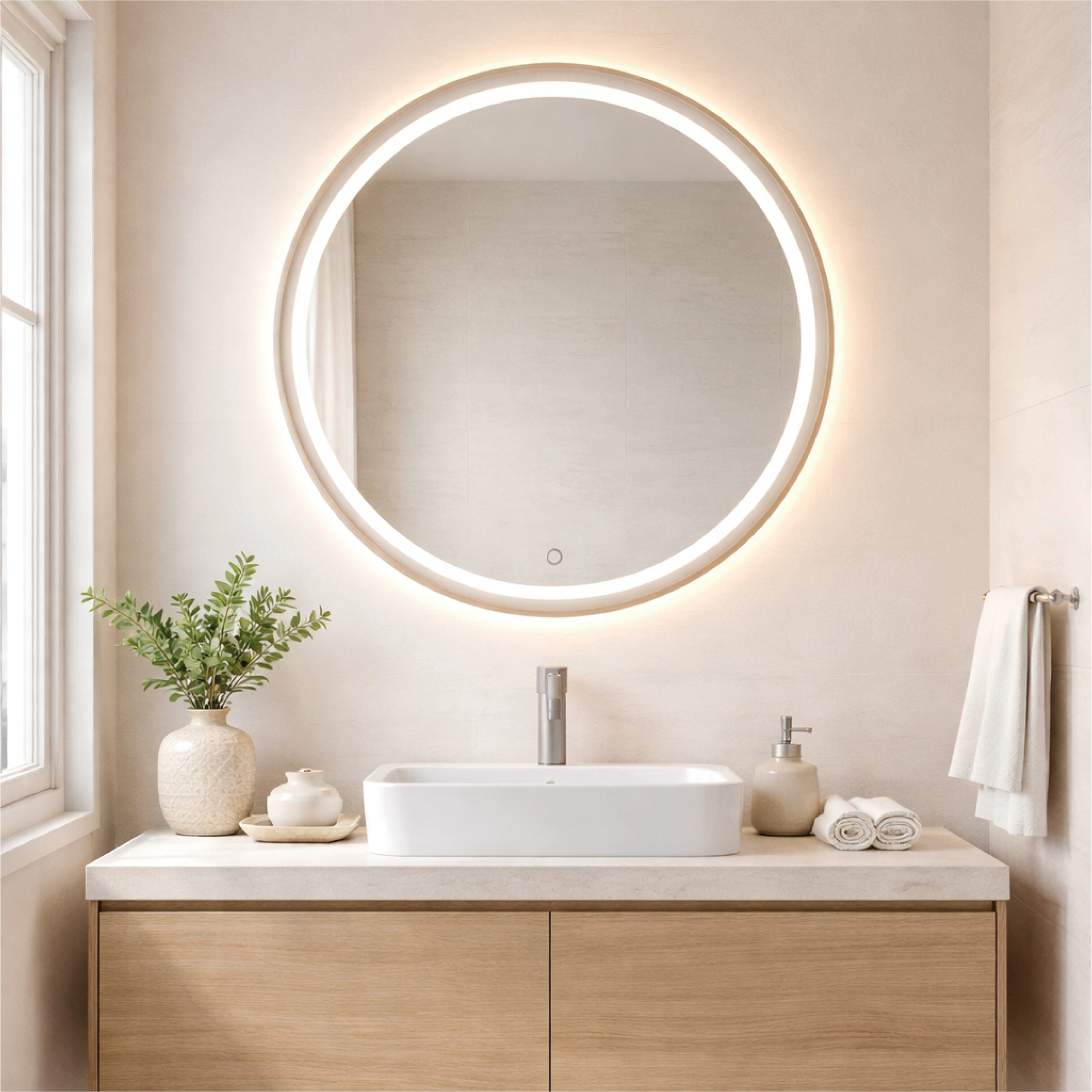 Зеркало с LED подсветкой Ø 60 cm, 24W, 3CCT